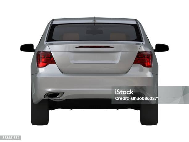 Threedimensional Modern Gray Car Stock Photo - Download Image Now - Rear View, Car, Cut Out