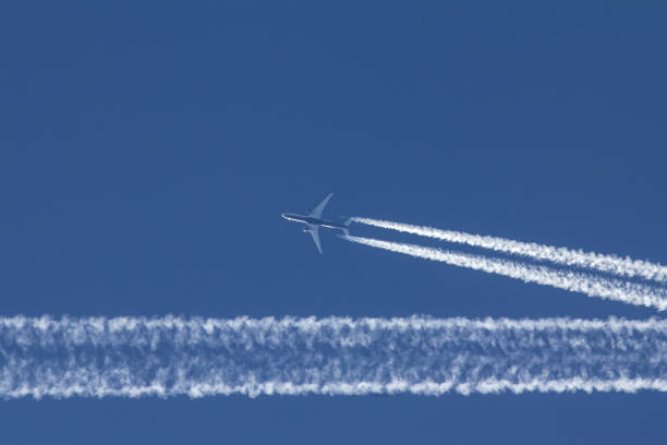 Aircraft emissions in black and white. Abstraction
