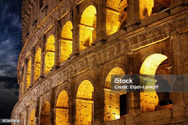 Famous Coliseum Of Rome At Night Stock Photo - Download Image Now - Amphitheater, Ancient, Architecture