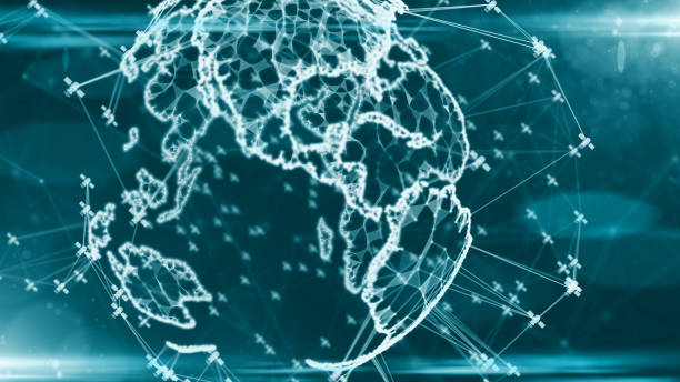 istock Global satellite communication orbiting Earth to relay digital signals 853701642