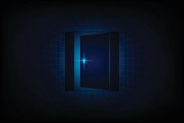 istock glowing blue or rays of light the open business door 853702046
