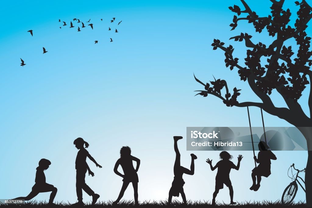 Anakanak Bermain Di Taman Ilustrasi Stok - Unduh Gambar Sekarang