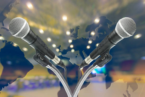 istock Microphone background are meeting rooms. 853728764