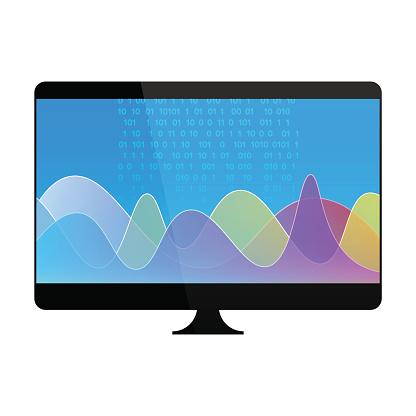 Desktop Computer With Coding Symbols On Screen Stock Illustration ...