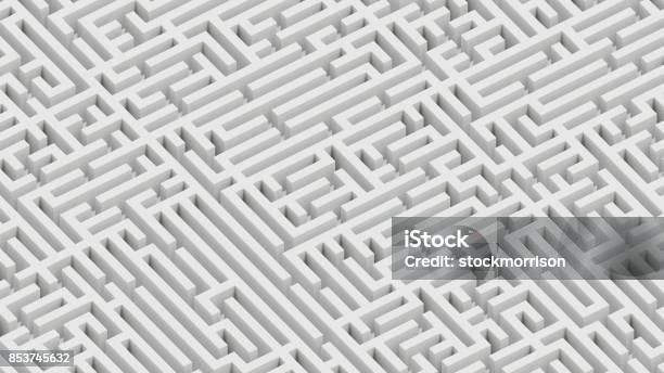 Foto de Perspectiva Isométrica De Uma Paisagem De Labirinto Interminável Branco e mais fotos de stock de Labirinto