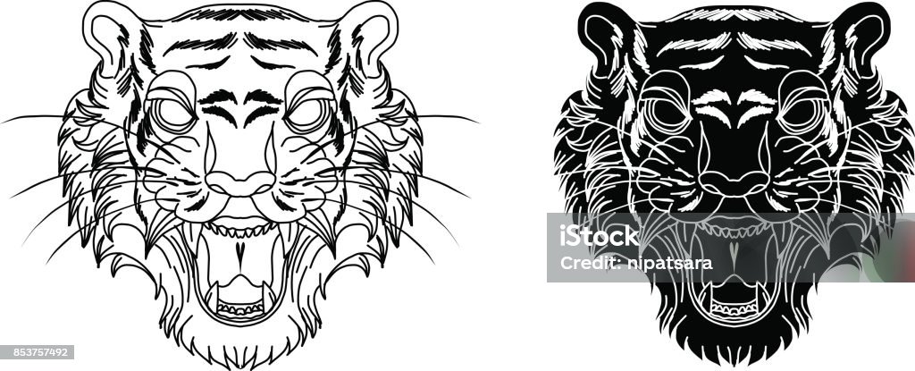 Hand Drawn Tiger Headtiger Face Tattoo Designtiger Tattoo Stock  Illustration - Download Image Now - iStock