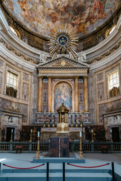 Interior view of the the Church of Gesu in Rome Rome, Italy - August 22, 2016: Interior view of the the Church Gesu. It is the mother church of the Jesuits and was designes by  Giacomo della Porta giacomo puccini stock pictures, royalty-free photos & images