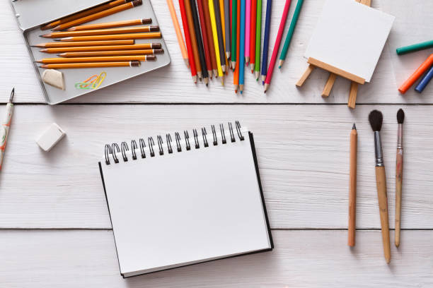 istock Workplace of artist with copy space, top view 853761202