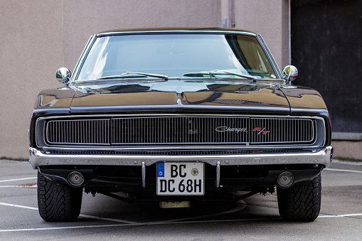 Laupheim, Germany - September 24, 2017: Dodge Charger oldtimer car at the US Car Meeting event on September 24, 2017 in Laupheim, Germany.