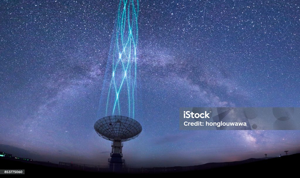 Radio telescope Radio telescope in sunset Search for Extraterrestrial Intelligence Stock Photo