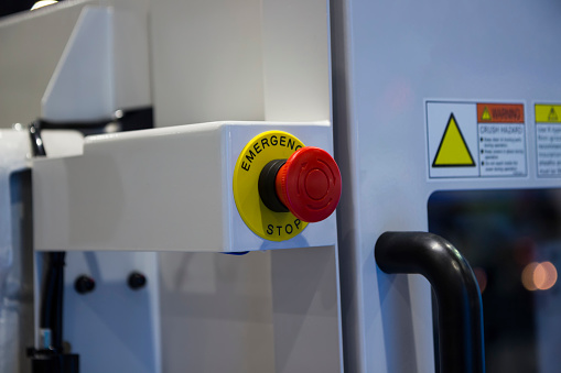 emergency stop button at an injection machine;Security push switch;shut down;For safety issue;selective focus