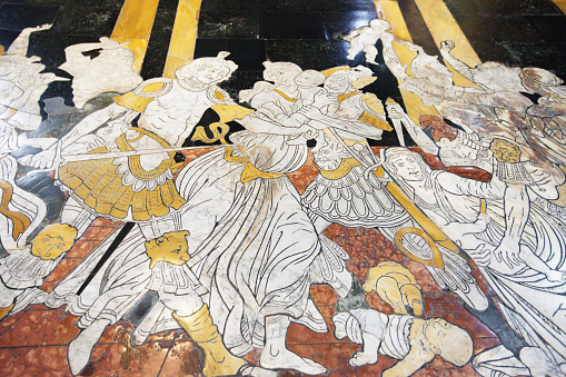 Siena, Italy – April 04, 2017: Fragment of the marble floor of Siena Cathedral (Duomo di Siena)