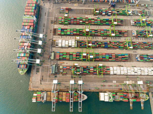 istock Aerial view of cargo dock and Container Ship 853789432