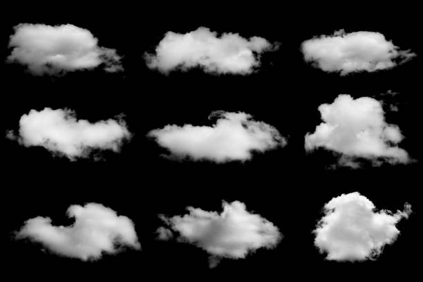 istock Set of isolated clouds on black 853797250
