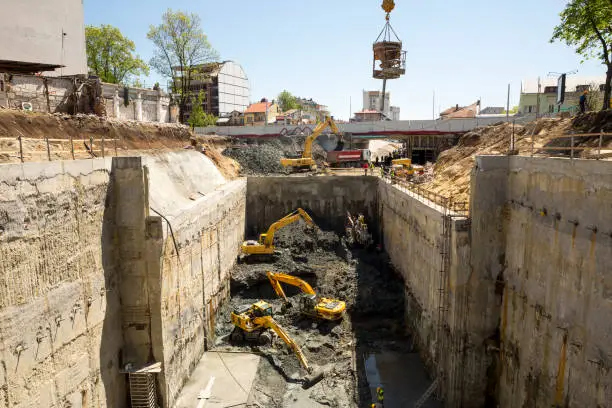 Photo of Excavators Baggers digging at a construction site