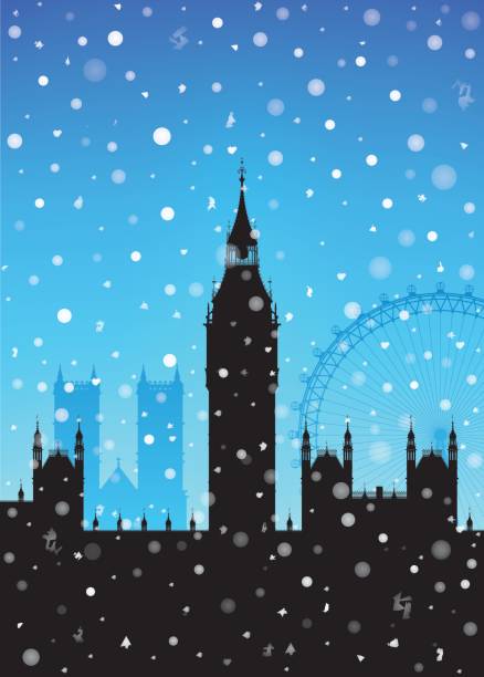 London at Christmas Snowy London. winter wonderland london stock illustrations