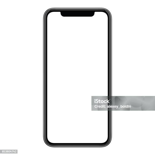 New Modern Frameless Smartphone Mockup With White Screen Isolated On White Background Stock Photo - Download Image Now