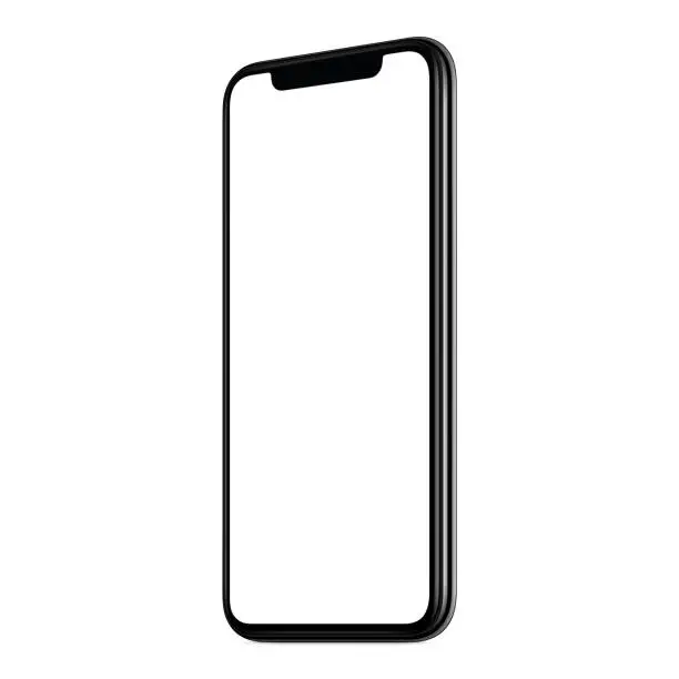 Photo of New modern smartphone mockup CW slightly rotated isolated on white background