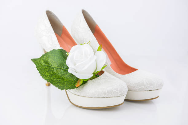 istock Bridal High Heel Shoes With White Rose 853810152