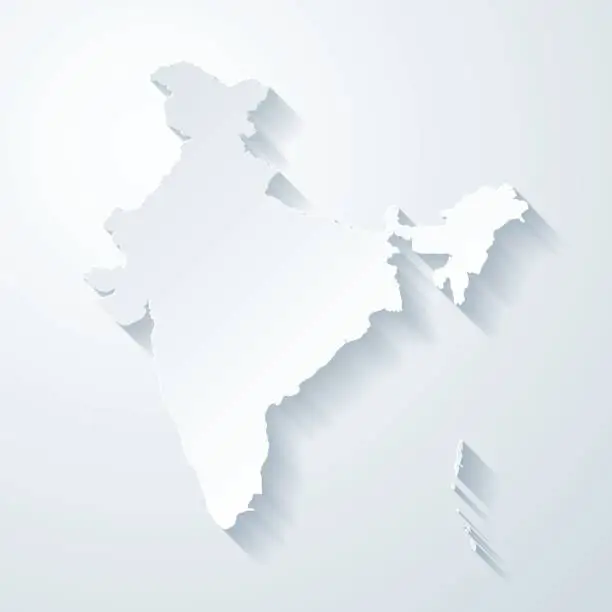 Vector illustration of India map with paper cut effect on blank background