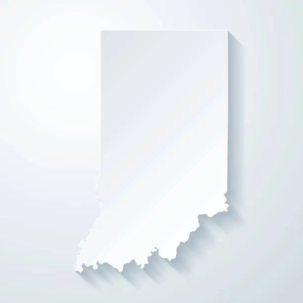 Vector illustration of Indiana map with paper cut effect on blank background