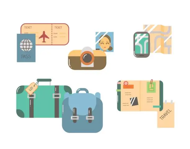 Vector illustration of Flat Icons Collection of Traveling and Tourism Theme.