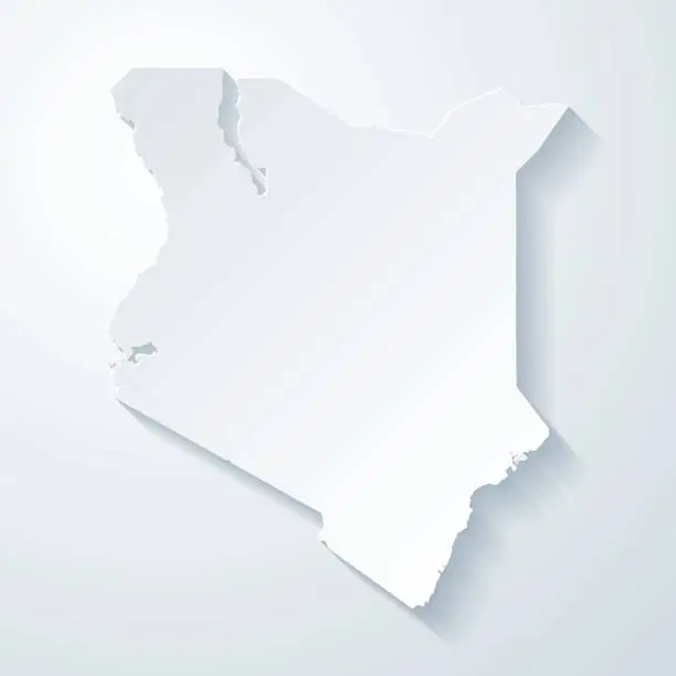 Vector illustration of Kenya map with paper cut effect on blank background