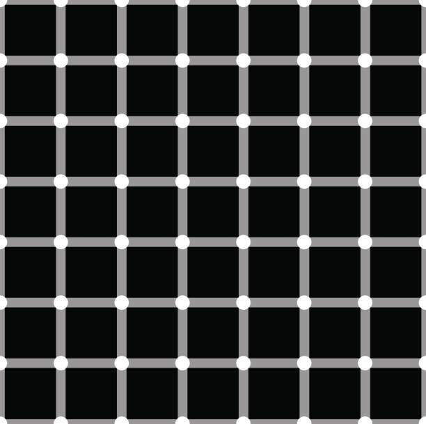 ilustrações, clipart, desenhos animados e ícones de ilusão de ótica. círculos brancos flash em quadrados pretos e mudam de cor - illusion