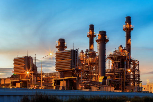 istock Gas turbine electrical power plant with twilight 853833434