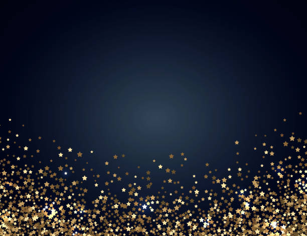 праздничный горизонтальный рождественский и новогодний фон с золотым блеском звезд. иллюстрация вектора - новогодний фон stock illustrations