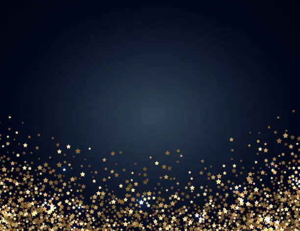 Vector illustration of Festive horizontal Christmas and New Year background with gold glitter of stars. Vector illustration