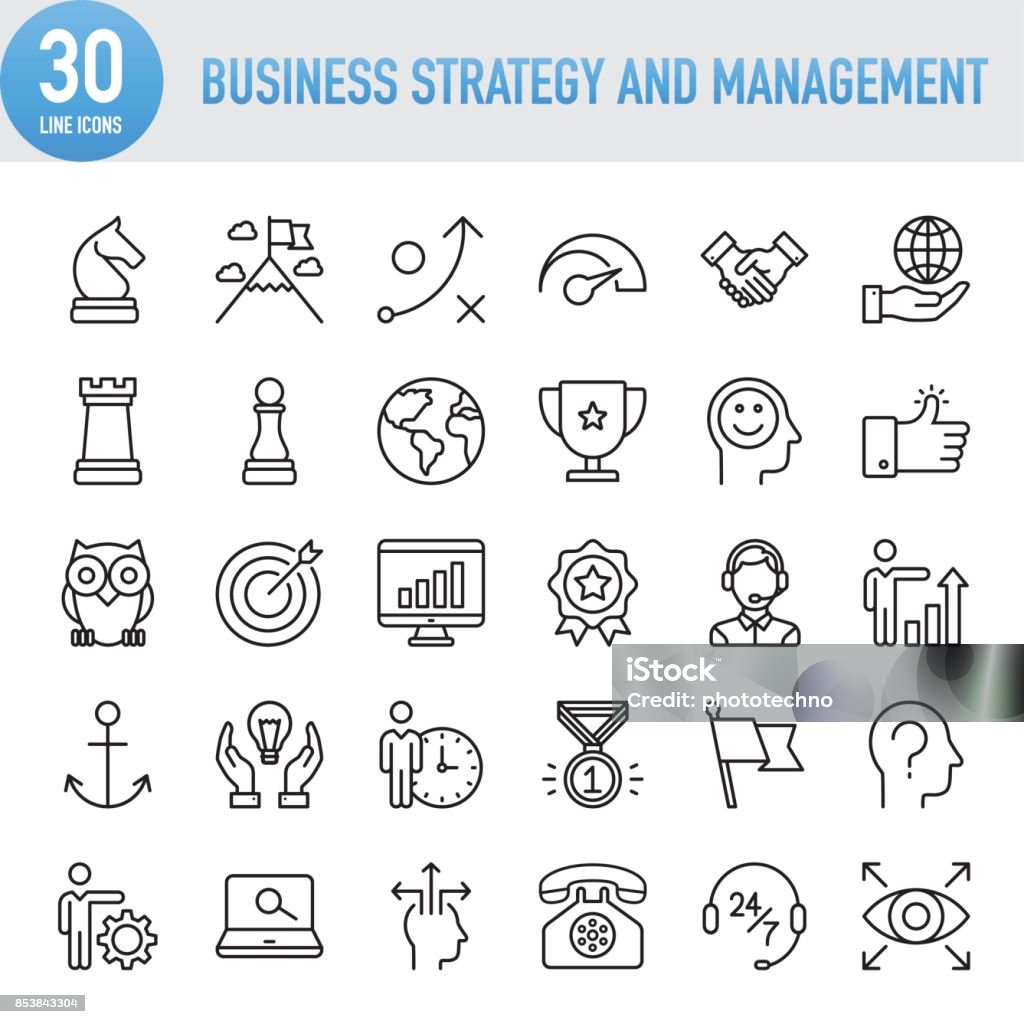 Modern Universal Business Strategy and Management Line Icon Set Icon Symbol stock vector