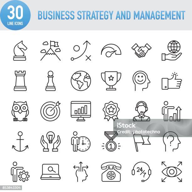Modern Universal Business Strategy And Management Line Icon Set Stock Illustration - Download Image Now