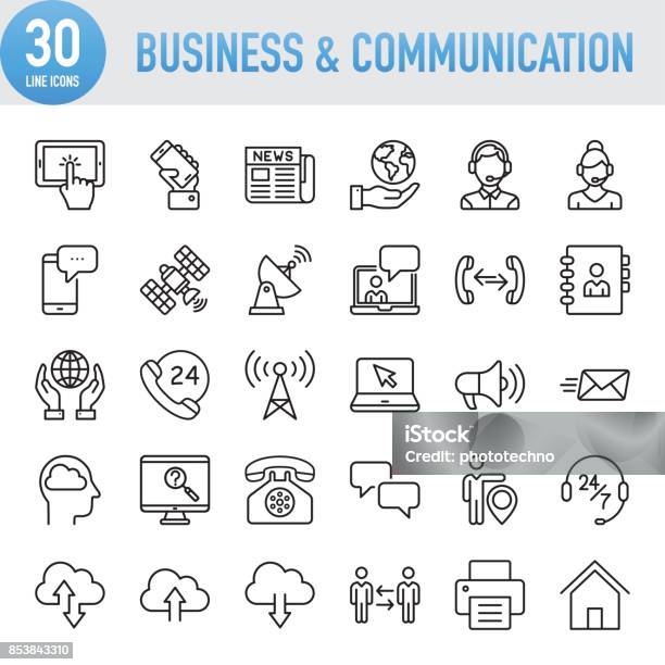 Modern Universal Business Communication Line Icon Set Stock Illustration - Download Image Now