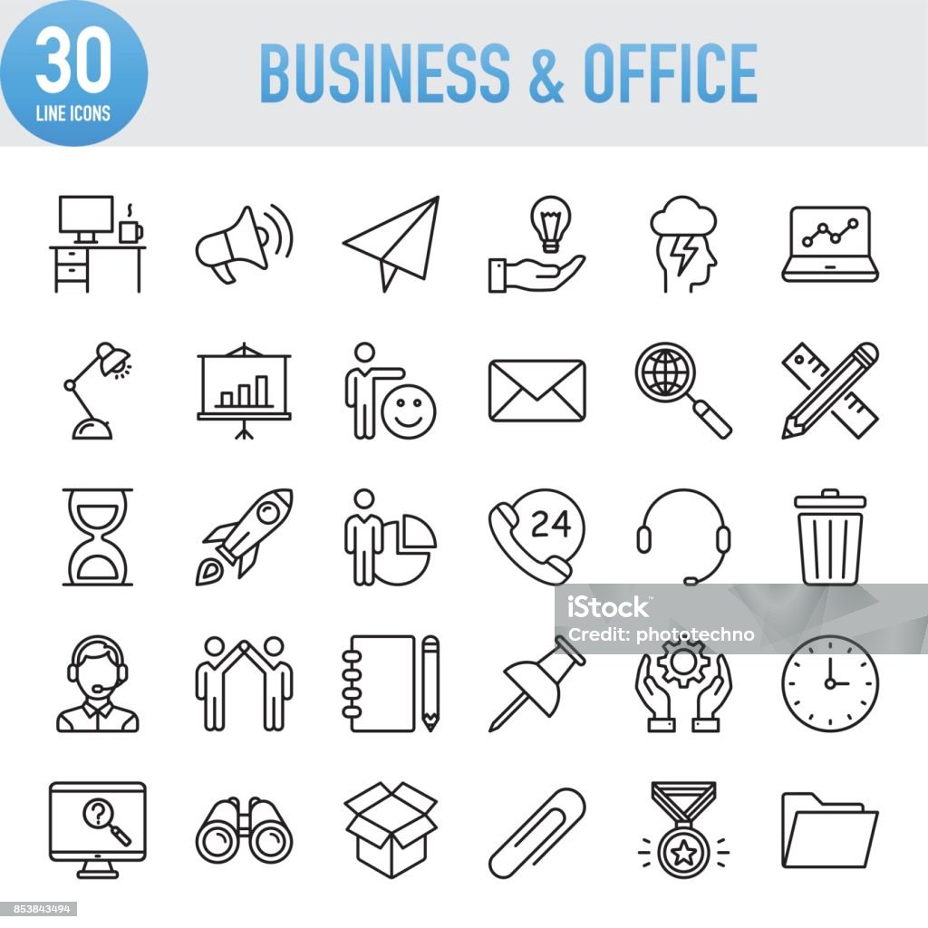 Empresarial moderno Universal & Office linha Icon Set - Vetor de Conjunto de ícones royalty-free