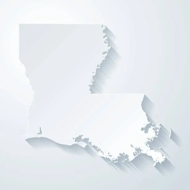 Vector illustration of Louisiana map with paper cut effect on blank background