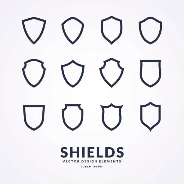 Vector illustration of Set of different shields, templates for design of signs