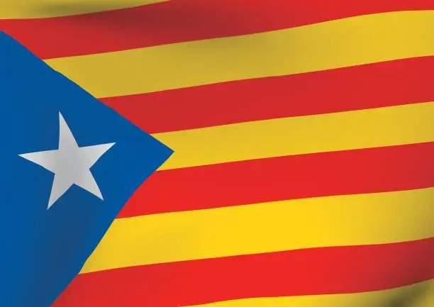 Vector illustration of estelada blava flag waving catalonia indenpendentism symbol
