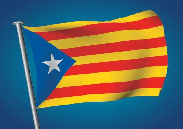 Vector illustration of estelada flag waving on the sky catalona independence