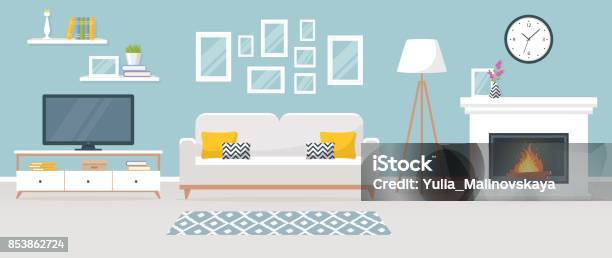 Interior Of The Living Room Vector Banner Stock Illustration - Download Image Now - Living Room, Domestic Room, Home Interior