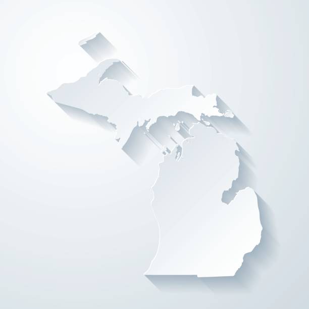 Michigan map with paper cut effect on blank background Map of Michigan with a realistic paper cut effect isolated on white background. Vector Illustration (EPS10, well layered and grouped). Easy to edit, manipulate, resize or colorize. Please do not hesitate to contact me if you have any questions, or need to customise the illustration. http://www.istockphoto.com/bgblue/ michigan stock illustrations