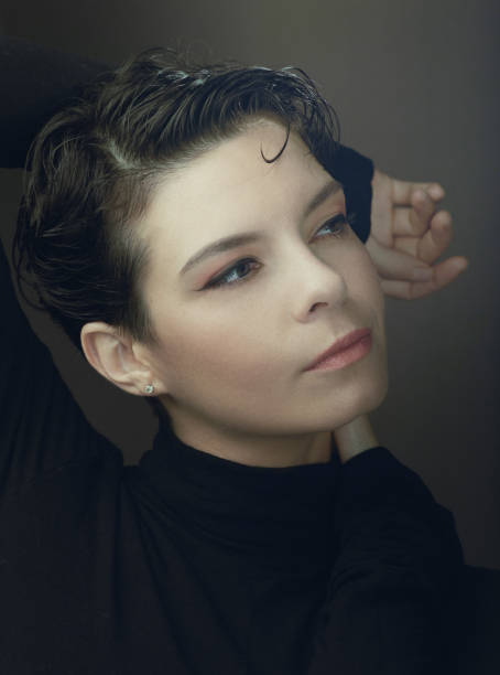 istock Beautiful brunette with short cut hair style. 853864408