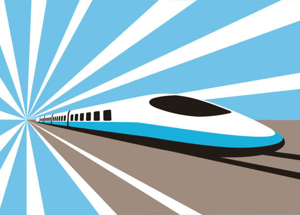 szybki pociąg kulowy, nowoczesna płaska konstrukcja, ilustracja wektorowa - high speed train stock illustrations