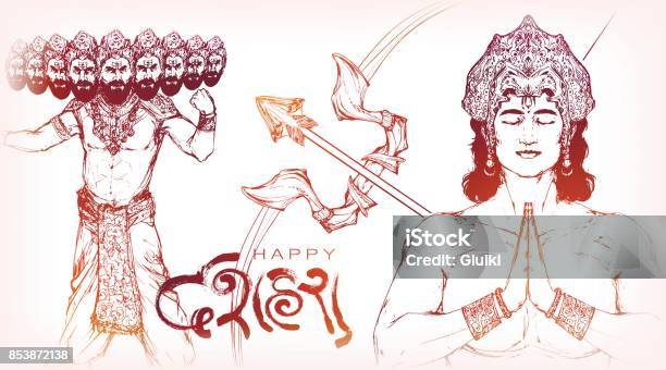 Happy Dussehra Celebration Card For Indian Festival Stock Illustration - Download Image Now