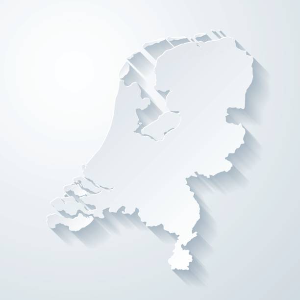 ilustrações de stock, clip art, desenhos animados e ícones de netherlands map with paper cut effect on blank background - netherlands
