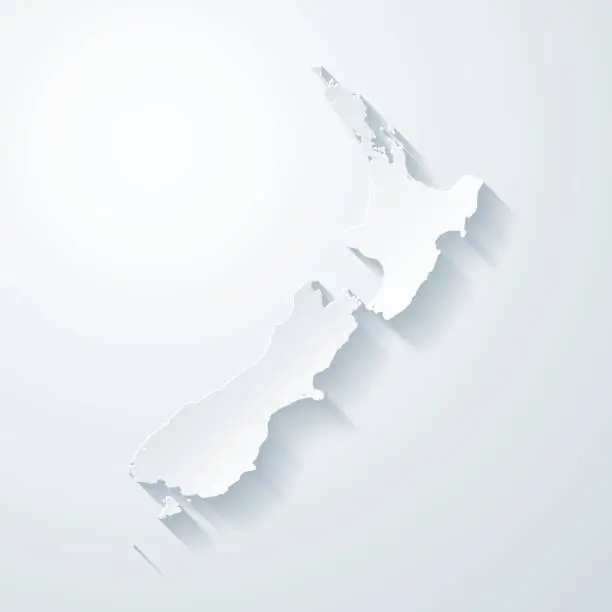 Vector illustration of New Zealand map with paper cut effect on blank background