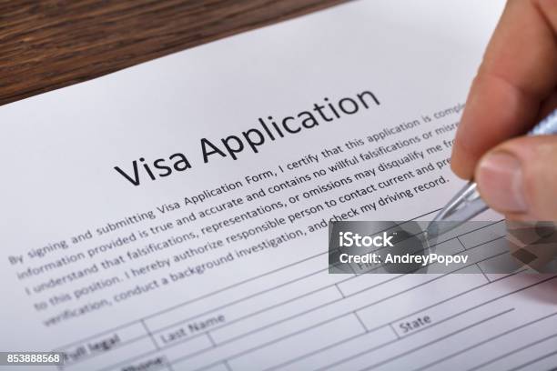 Person Filling Visa Application Form Stock Photo - Download Image Now - Passport Stamp, Application Form, Applying