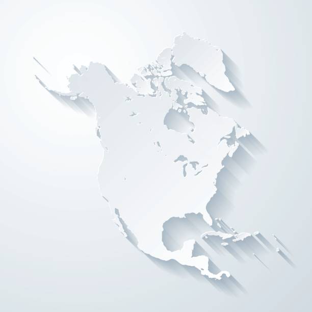 карта северной америки с эффектом вырезания бумаги на пустом фоне - северная америка stock illustrations