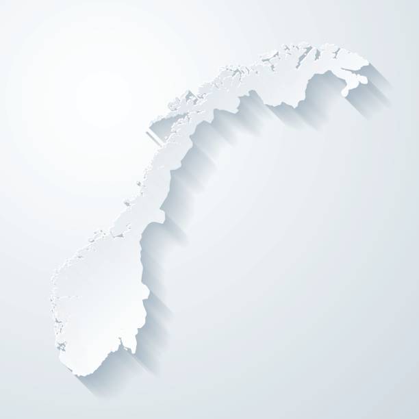illustrations, cliparts, dessins animés et icônes de carte de norvège avec papier coupe effet sur fond blanc - map of norway