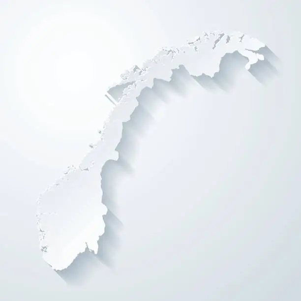 Vector illustration of Norway map with paper cut effect on blank background